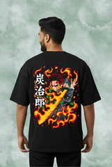 Demon Slayer Tanjiro Kamado Fire Breathing Oversized T-Shirt | Teeyatra | Anime