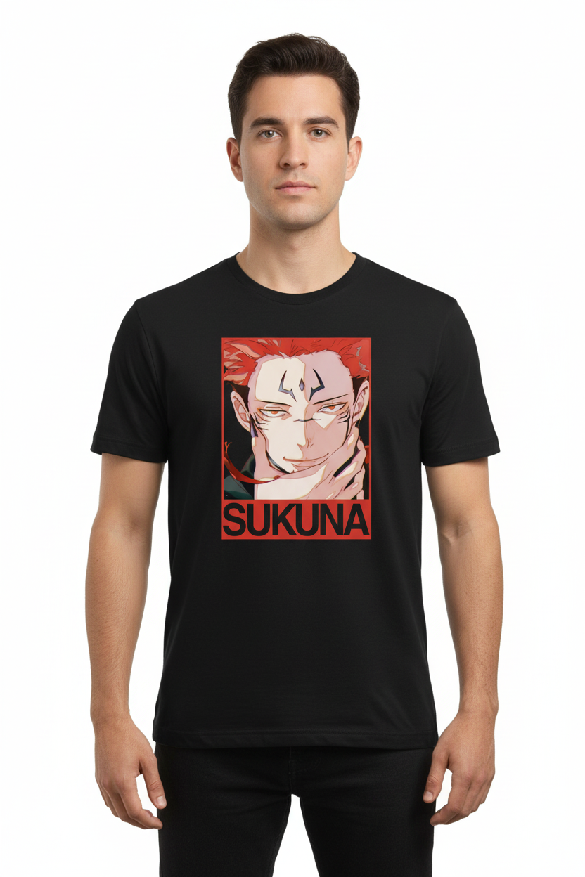 Teeyatra Men's Ryomen Sukuna Graphic Print T-Shirt – Premium Black Cotton Regular Fit