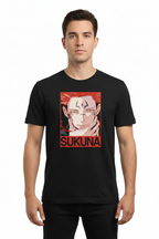 Teeyatra Men's Ryomen Sukuna Graphic Print T-Shirt – Premium Black Cotton Regular Fit