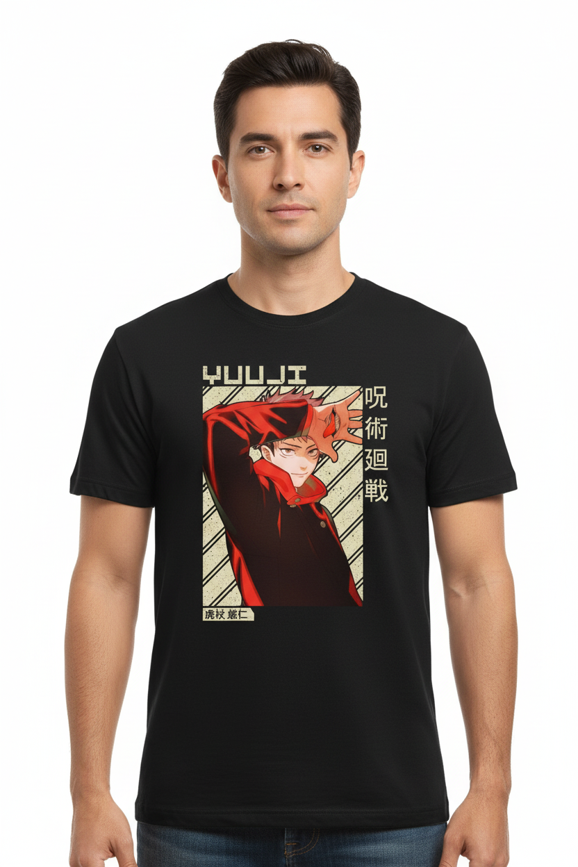 Teeyatra "Yuji" Anime Graphic Tee – Premium Black Regular Fit T-Shirt
