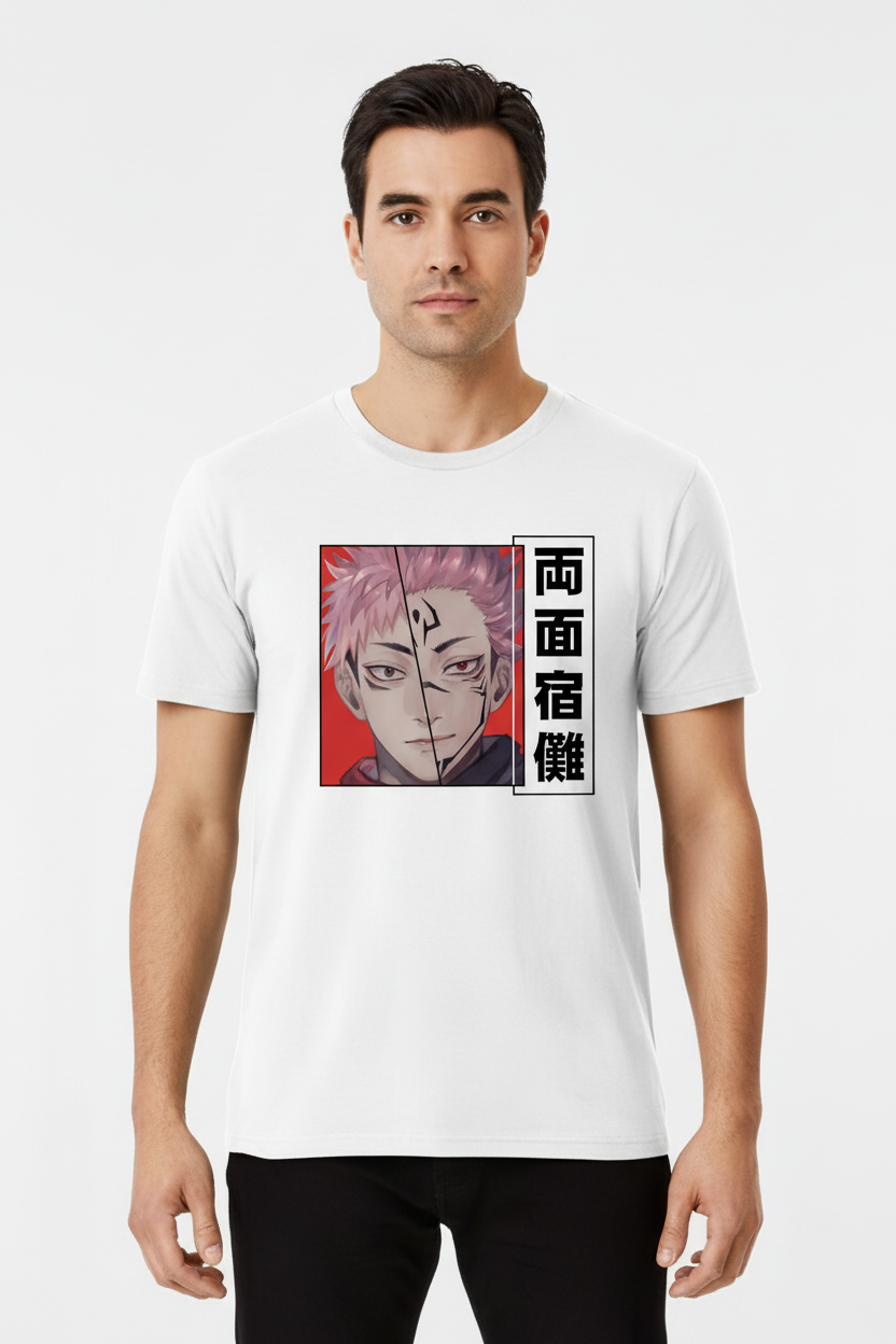 Teeyatra "King of Curses" Sukuna Split-Face Anime Tee - Premium Regular Fit
