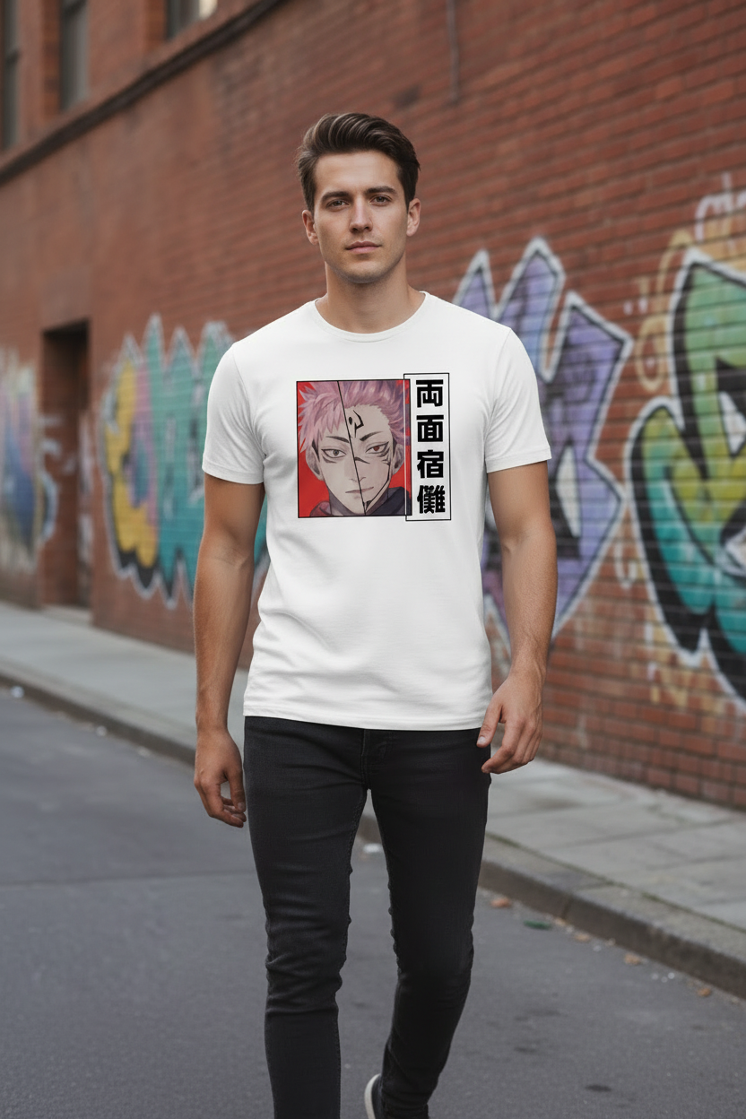 Teeyatra "King of Curses" Sukuna Split-Face Anime Tee - Premium Regular Fit