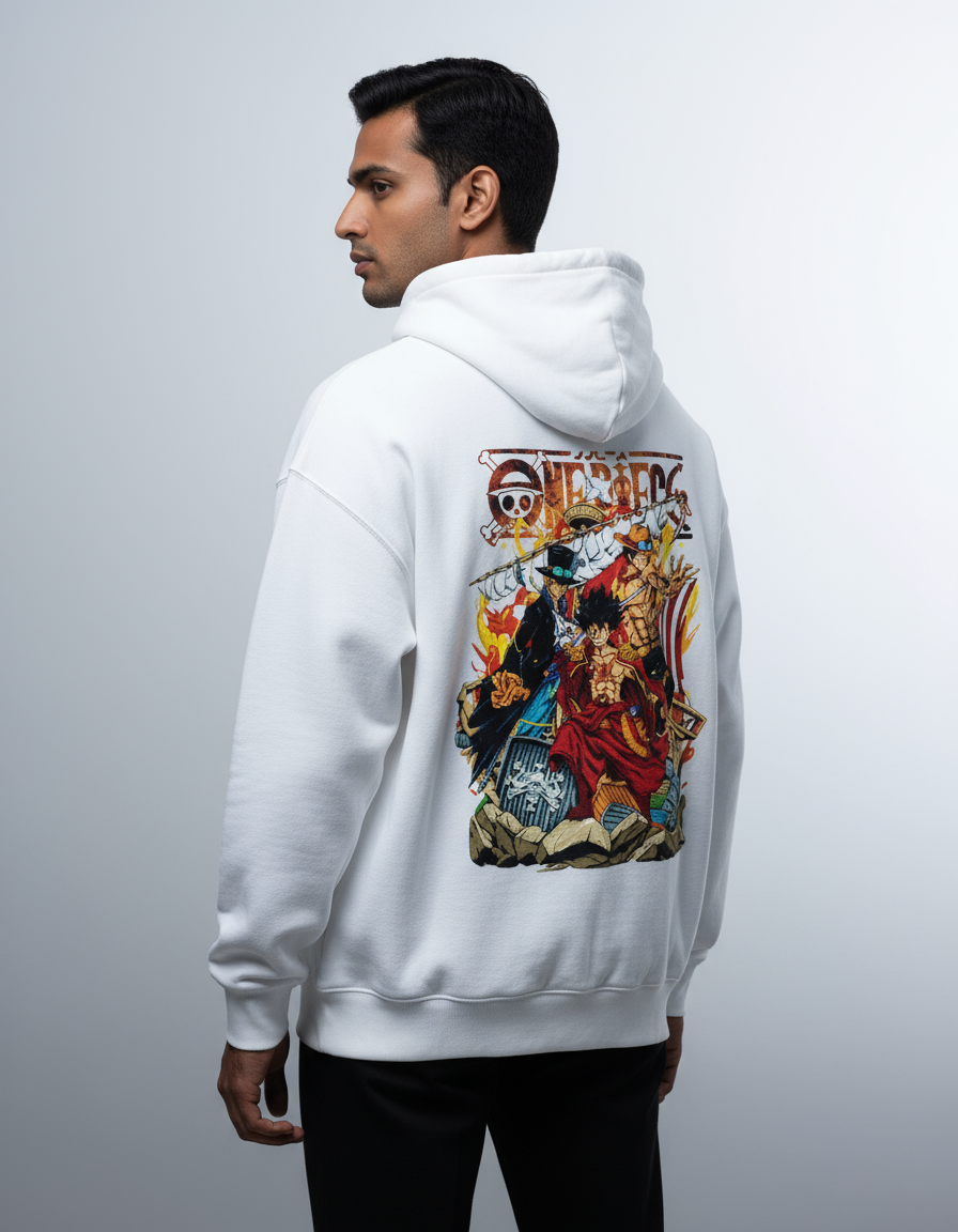 One Piece Epic Saga Luffy & Crew Graphic Oversized Hoodie - Anime Streetwear | Teeyatra
