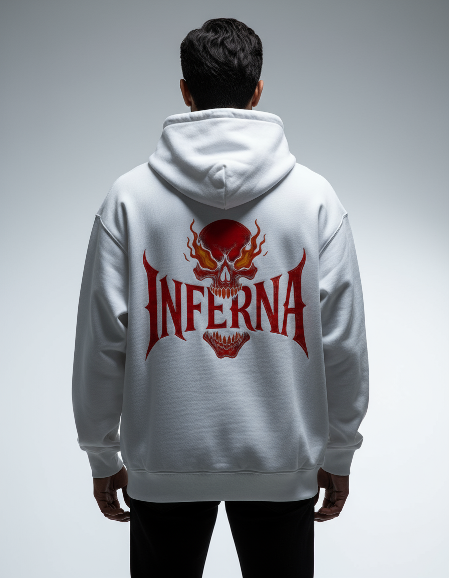 Unleash the Fire: Inferno Skull Men's Oversized Hoodie | Teeyatra