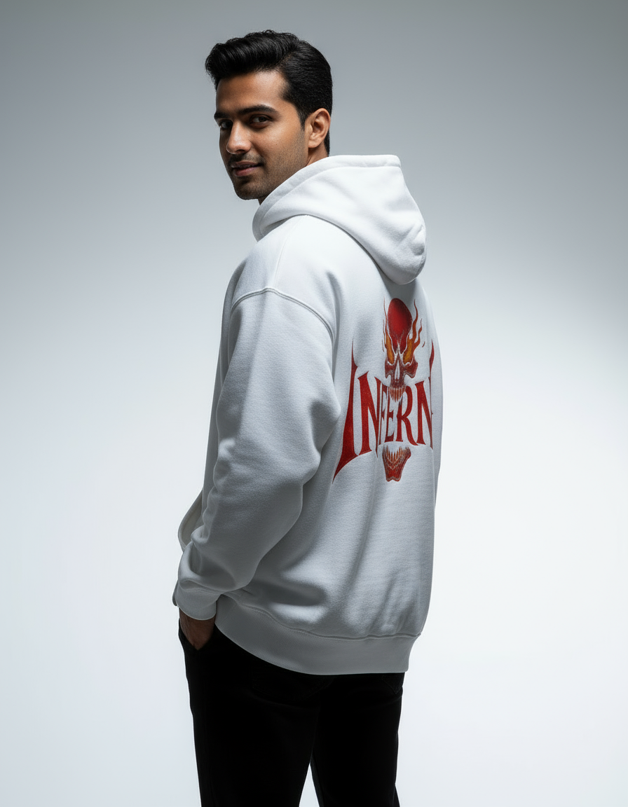 Unleash the Fire: Inferno Skull Men's Oversized Hoodie | Teeyatra