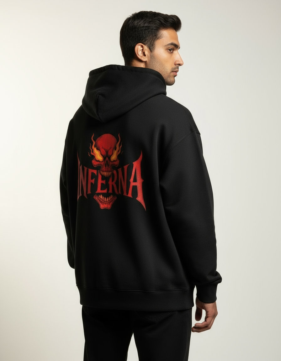 Unleash the Fire: Inferno Skull Men's Oversized Hoodie | Teeyatra