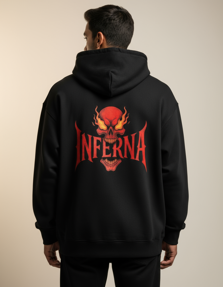 Unleash the Fire: Inferno Skull Men's Oversized Hoodie | Teeyatra
