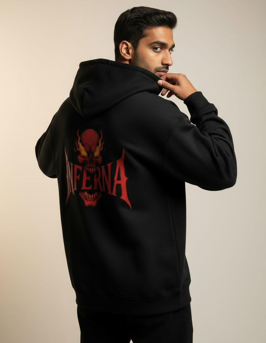 Unleash the Fire: Inferno Skull Men's Oversized Hoodie | Teeyatra