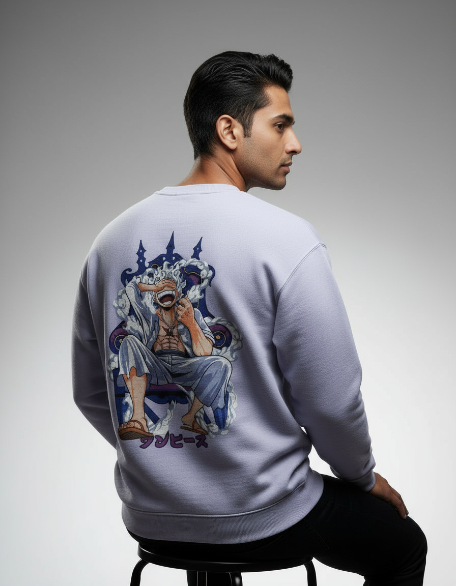 Luffy Gear 5 Seated Throne Oversized Sweatshirt | Teeyatra | Anime