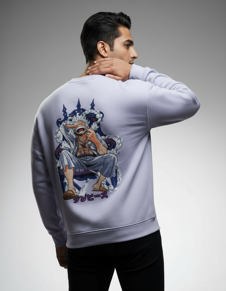 Luffy Gear 5 Seated Throne Oversized Sweatshirt | Teeyatra | Anime