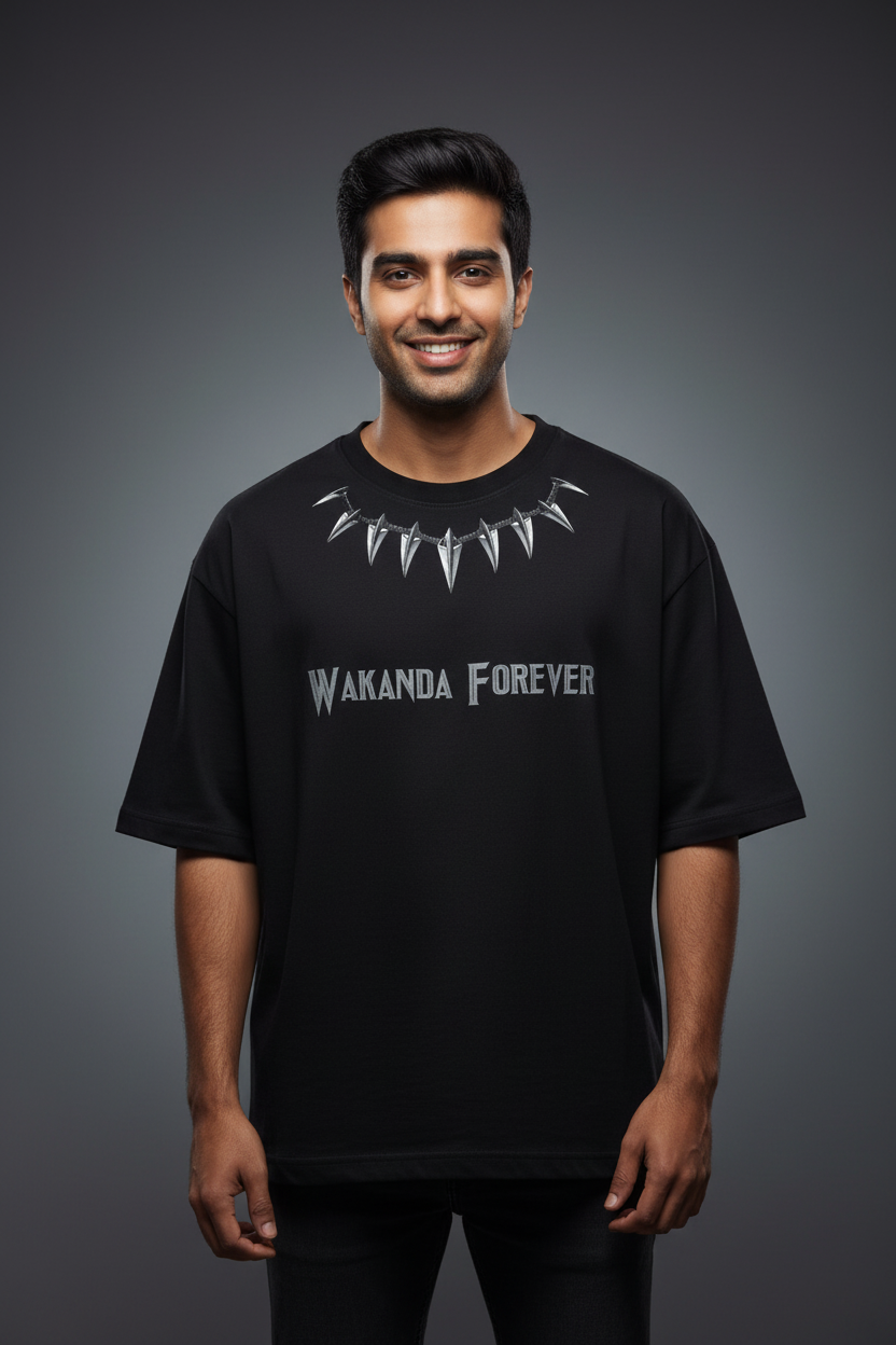 Black Panther “Wakanda Forever” Oversized T-Shirt – 240 GSM French Terry | DTF Print