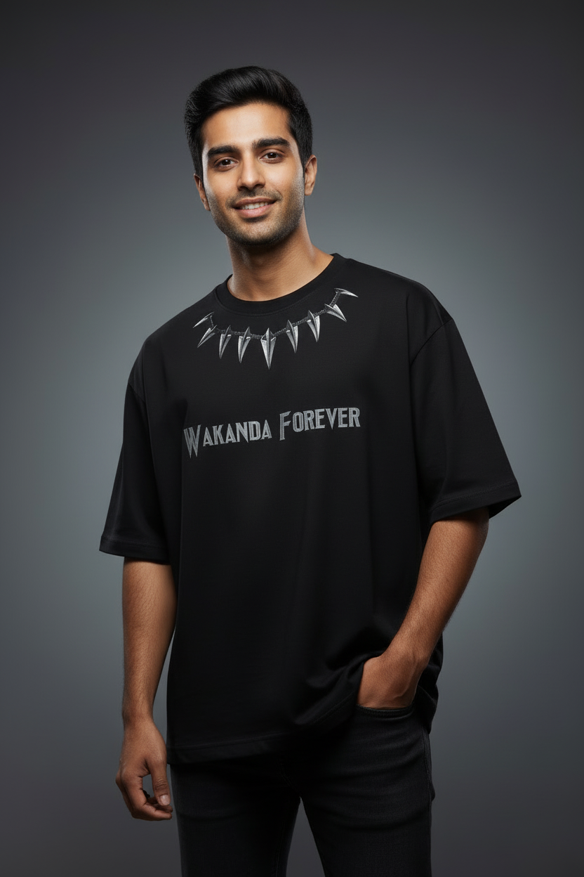 Black Panther “Wakanda Forever” Oversized T-Shirt – 240 GSM French Terry | DTF Print