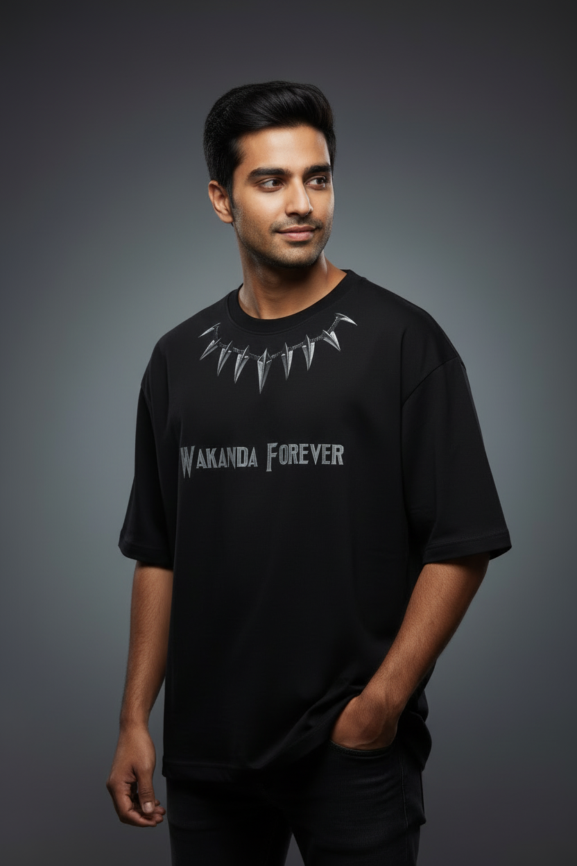 Black Panther “Wakanda Forever” Oversized T-Shirt – 240 GSM French Terry | DTF Print