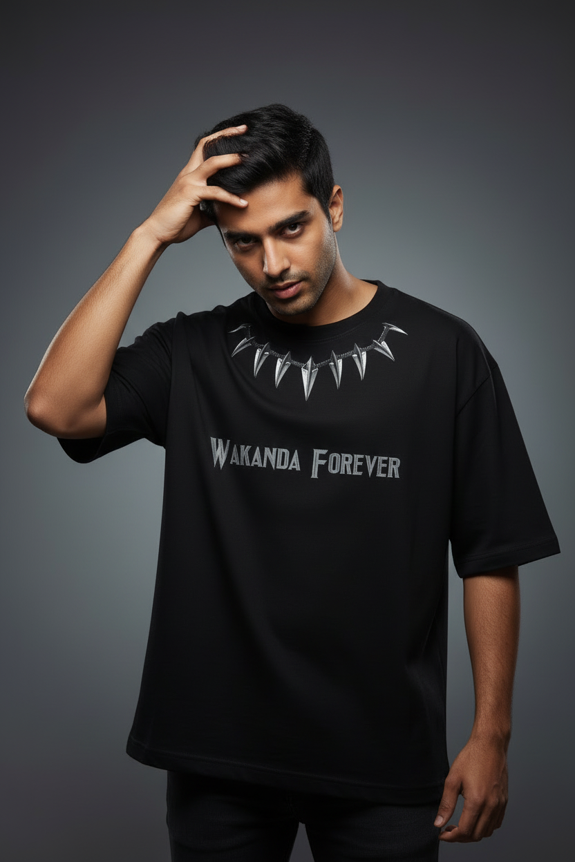 Black Panther “Wakanda Forever” Oversized T-Shirt – 240 GSM French Terry | DTF Print