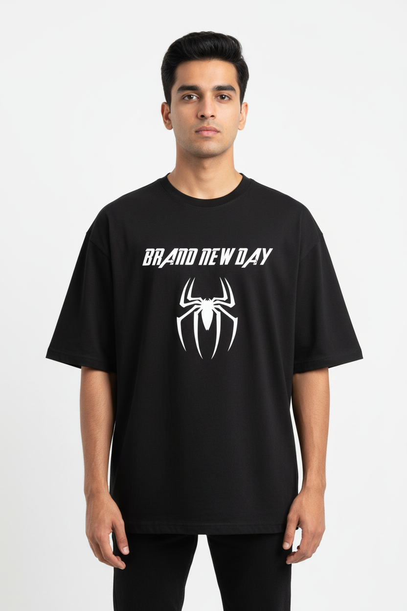 Teeyatra "Brand New Day" Spider Edition – Premium Oversized French Terry T-Shirt (240 GSM)
