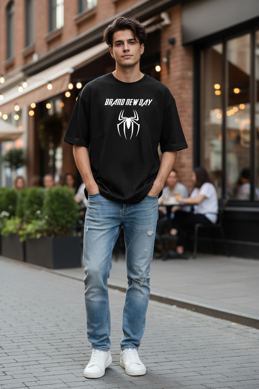Teeyatra "Brand New Day" Spider Edition – Premium Oversized French Terry T-Shirt (240 GSM)