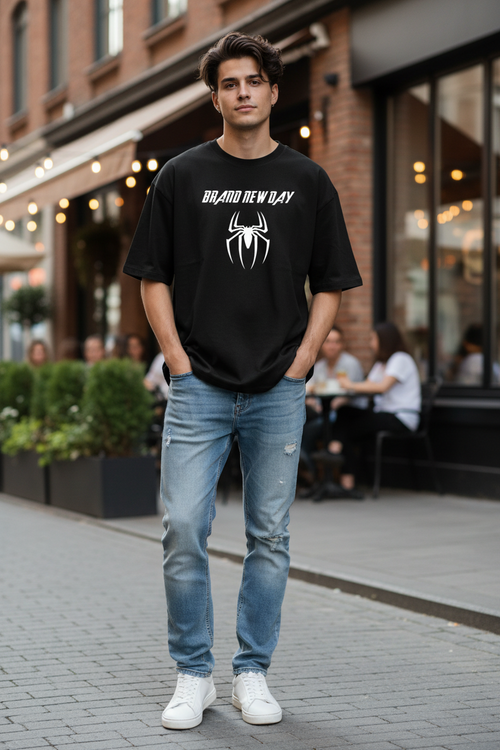 Teeyatra "Brand New Day" Spider Edition – Premium Oversized French Terry T-Shirt (240 GSM) - TEEYATRA