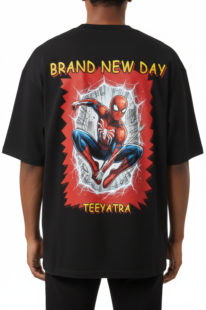 Teeyatra "Brand New Day" Spider Edition – Premium Oversized French Terry T-Shirt (240 GSM)