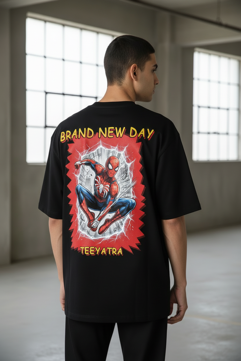 Teeyatra "Brand New Day" Spider Edition – Premium Oversized French Terry T-Shirt (240 GSM)