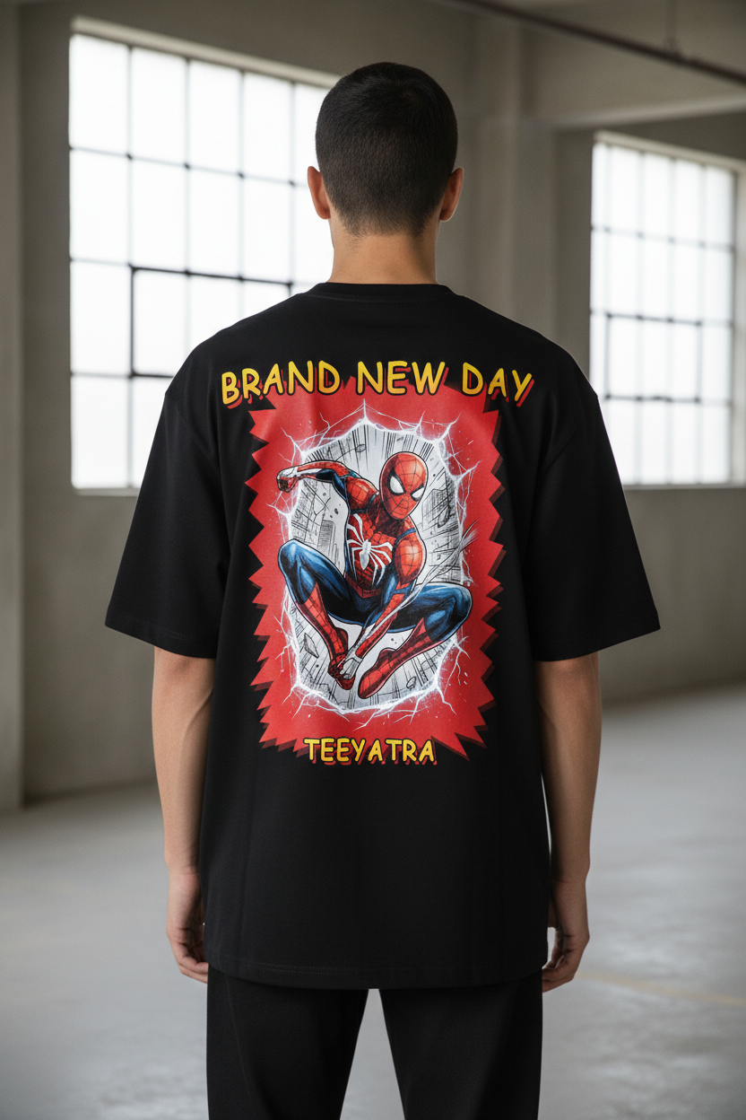 Teeyatra "Brand New Day" Spider Edition – Premium Oversized French Terry T-Shirt (240 GSM)