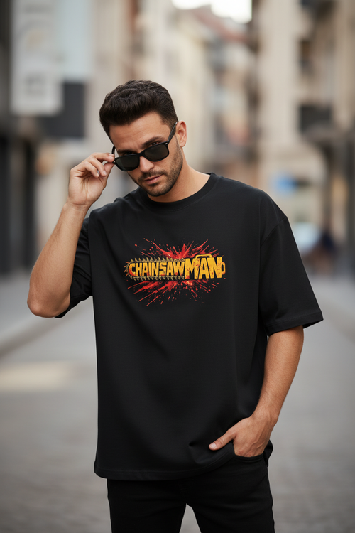 Chainsaw Man Denji Action Oversized T-Shirt | 240 GSM French Terry | Teeyatra - TEEYATRA