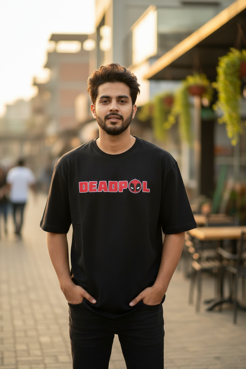 Deadpool Oversized T-Shirt – 240 GSM French Terry | DTF Print | Black Streetwear Tee
