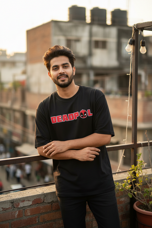Deadpool Oversized T-Shirt – 240 GSM French Terry | DTF Print | Black Streetwear Tee - TEEYATRA