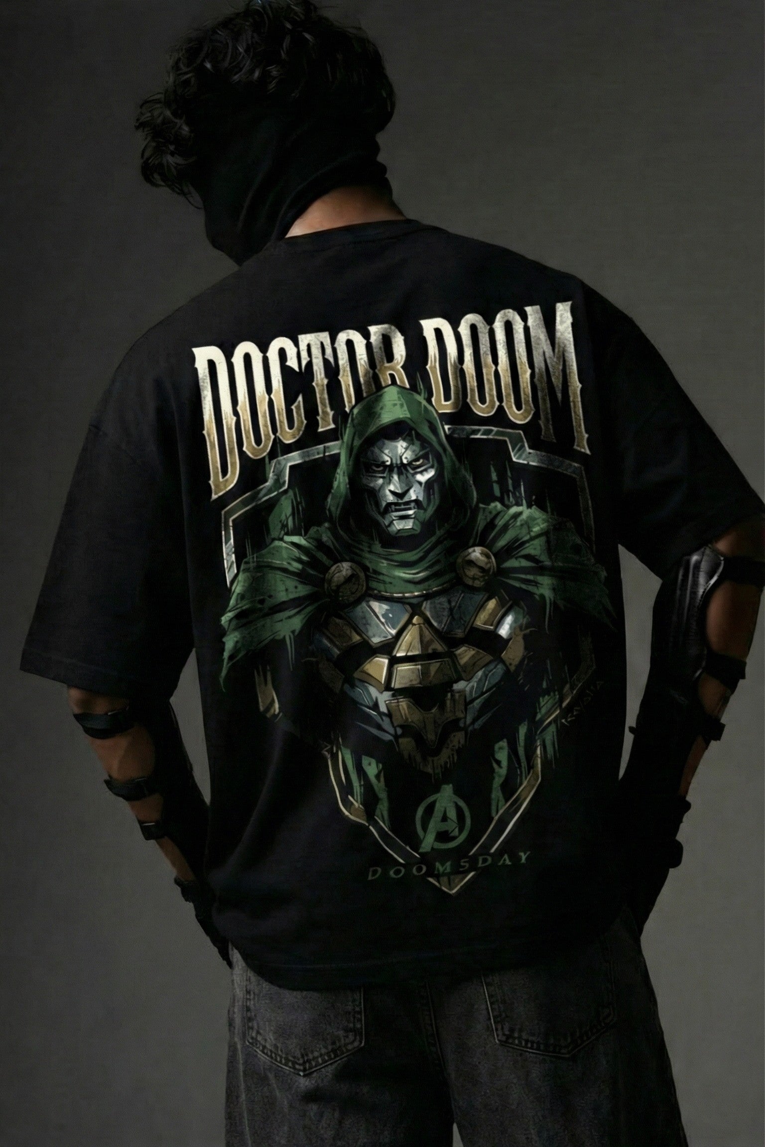 TEEYATRA Doom Warrior Oversized Graphic T-Shirt – 240 GSM Premium French Terry | DTF Back Print