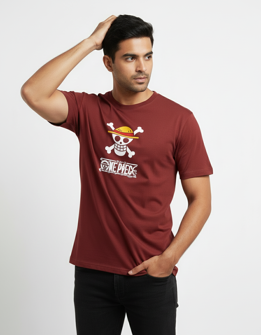 Men's One Piece Straw Hat Jolly Roger T-Shirt | Teeyatra | Anime