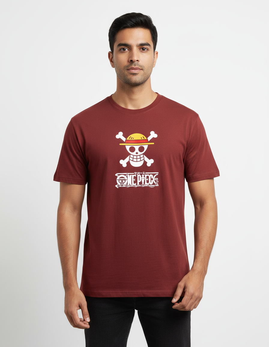 Men's One Piece Straw Hat Jolly Roger T-Shirt | Teeyatra | Anime