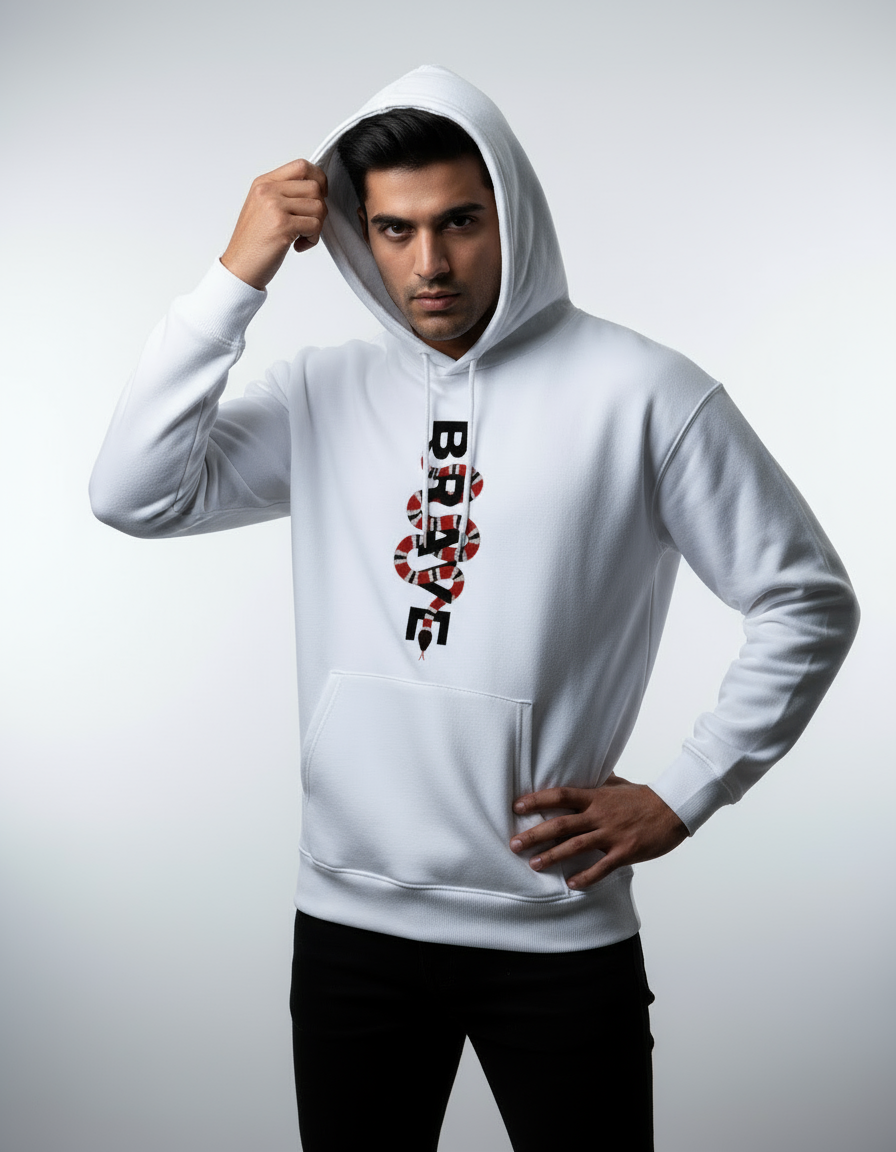 Streetwear 'Brave' Snake Design Oversized Hoodie | Teeyatra