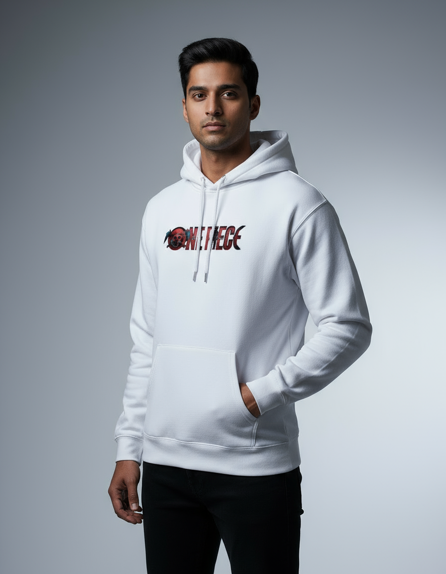 One Piece Logo White Men's Hoodie | Teeyatra | Anime
