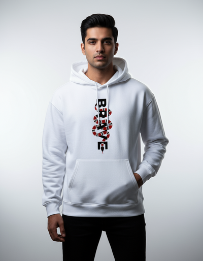 Streetwear 'Brave' Snake Design Oversized Hoodie | Teeyatra