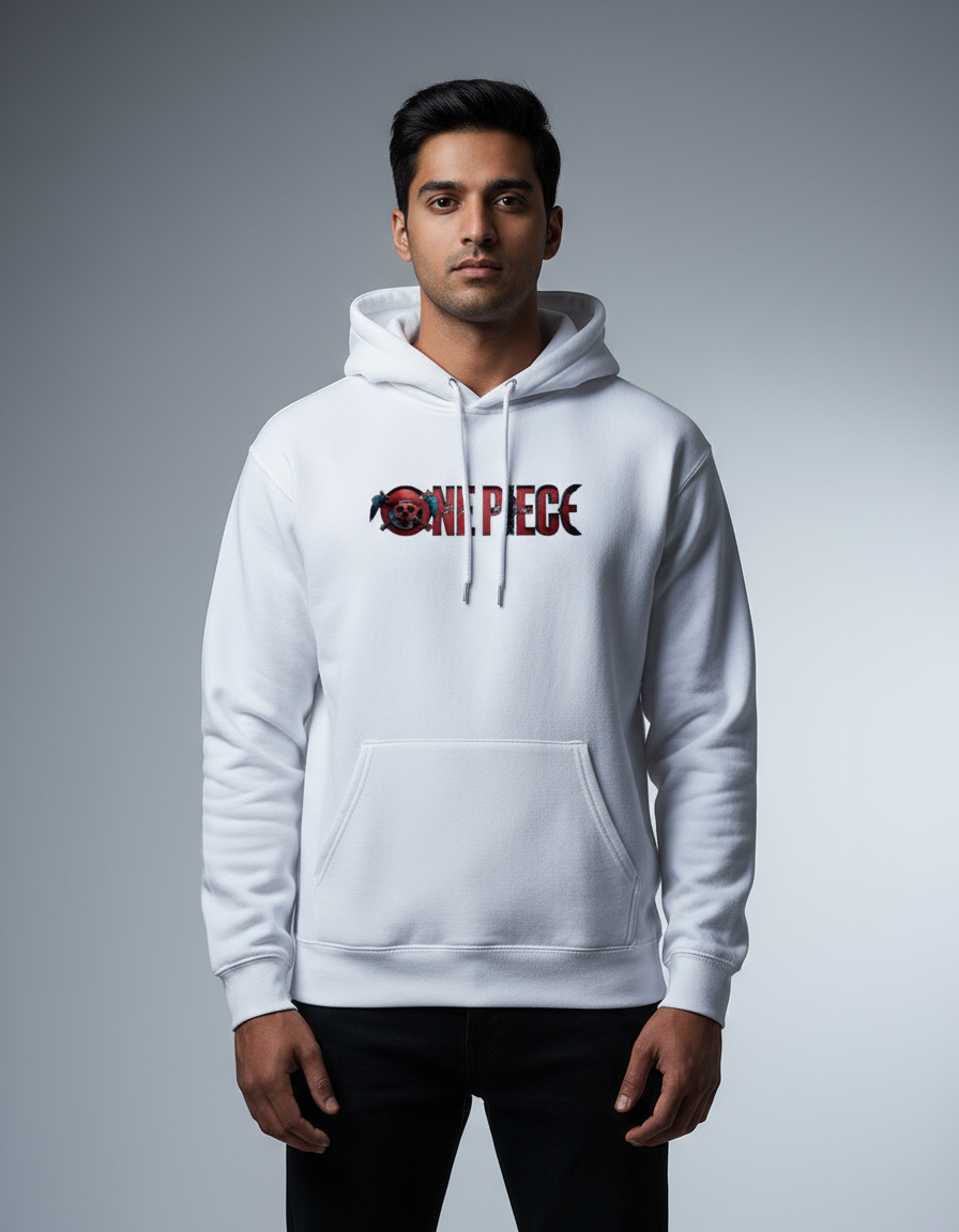 One Piece Logo White Men's Hoodie | Teeyatra | Anime