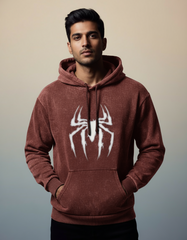 Men's Spider Symbol Acid Washed Hoodie | Teeyatra