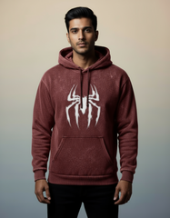Men's Spider Symbol Acid Washed Hoodie | Teeyatra
