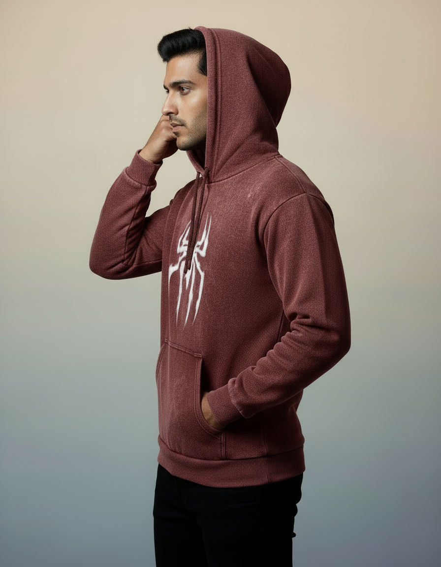 Men's Spider Symbol Acid Washed Hoodie | Teeyatra