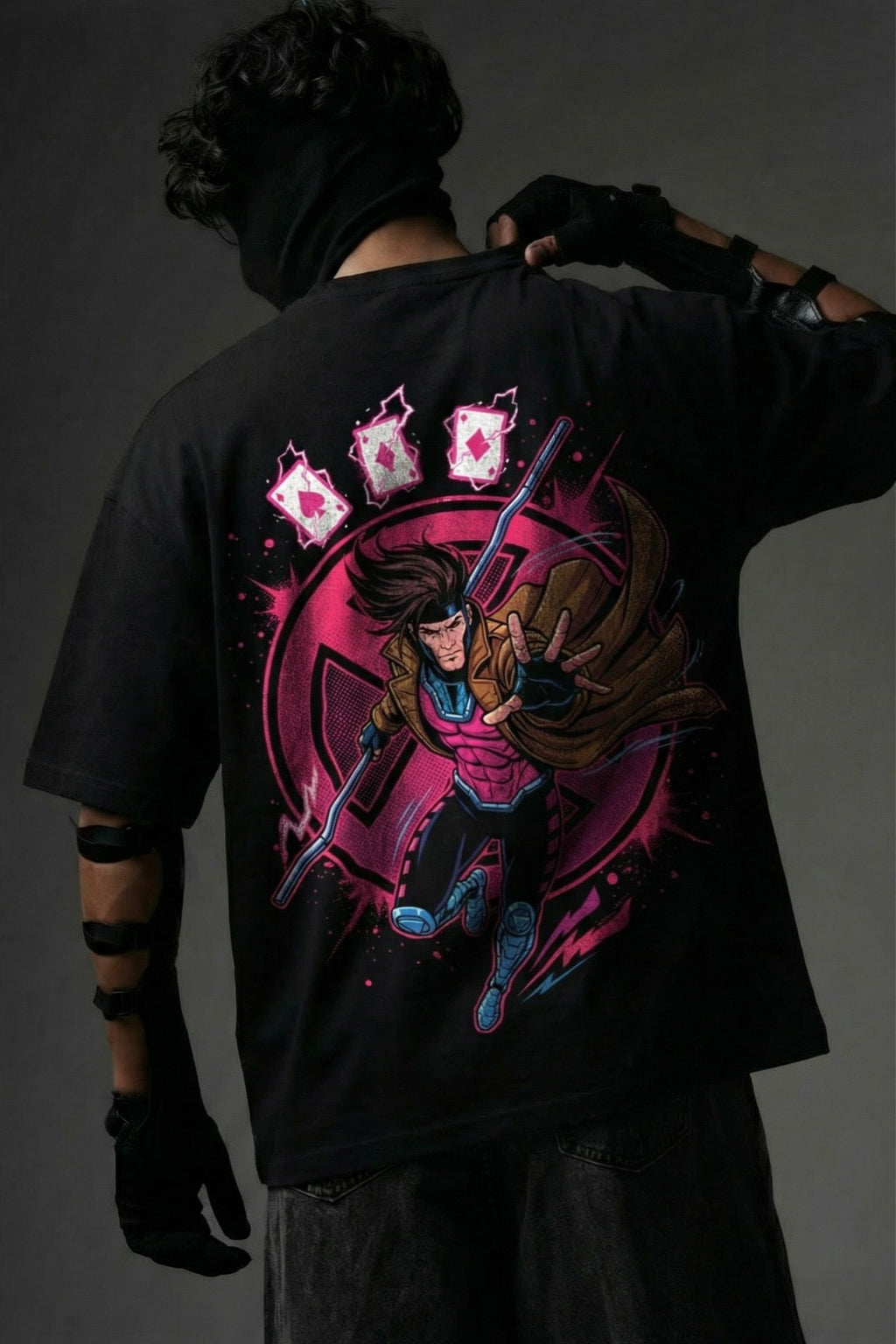 TEEYATRA Gambit Oversized Graphic T-Shirt – 240 GSM Premium French Terry | DTF Back Print Streetwear