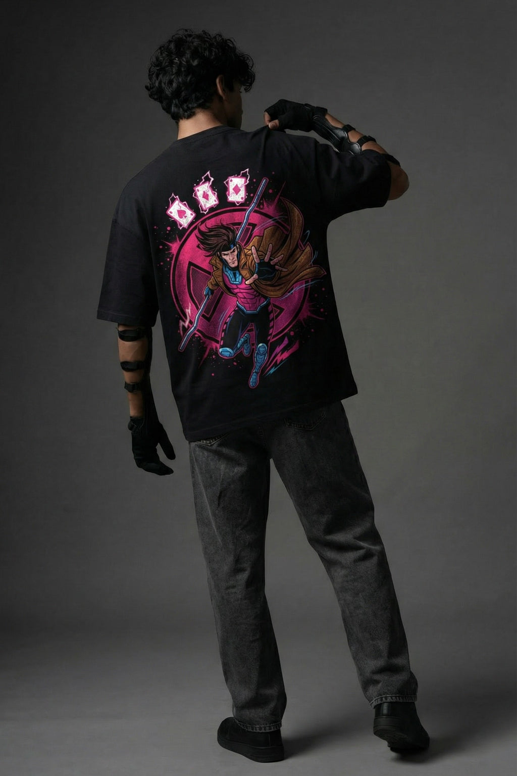 TEEYATRA Gambit Oversized Graphic T-Shirt – 240 GSM Premium French Terry | DTF Back Print Streetwear