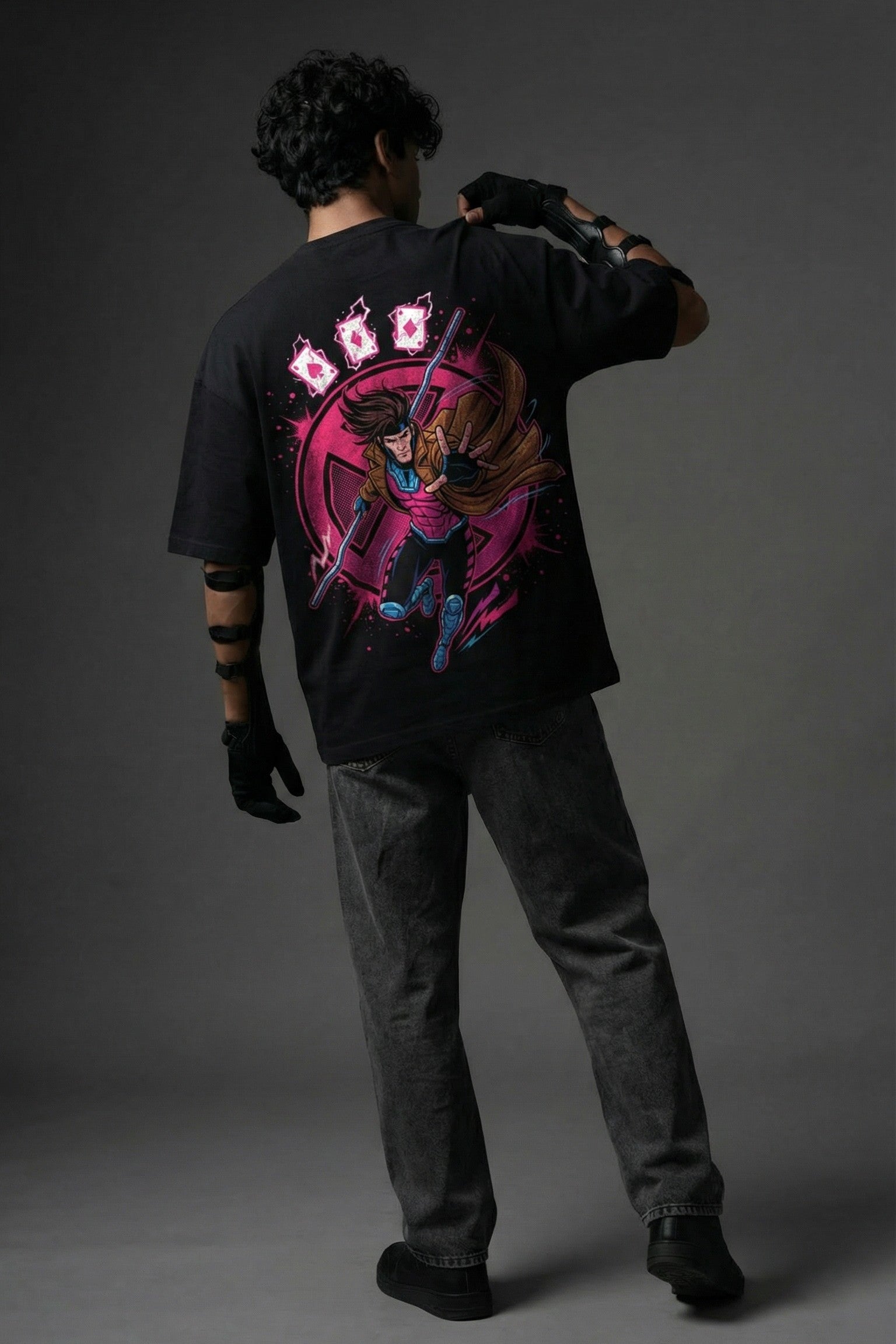 TEEYATRA Gambit Oversized Graphic T-Shirt – 240 GSM Premium French Terry | DTF Back Print Streetwear