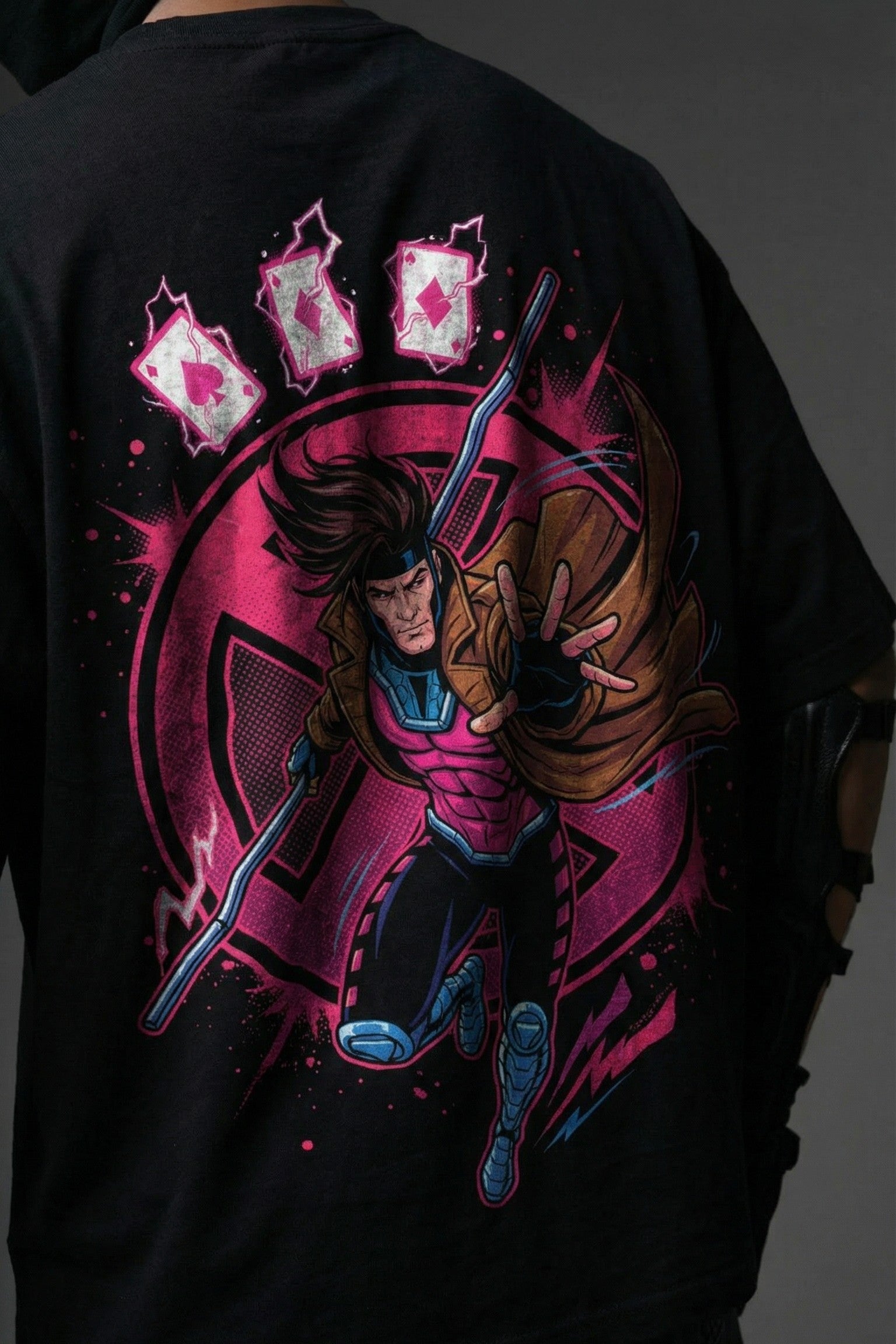 TEEYATRA Gambit Oversized Graphic T-Shirt – 240 GSM Premium French Terry | DTF Back Print Streetwear
