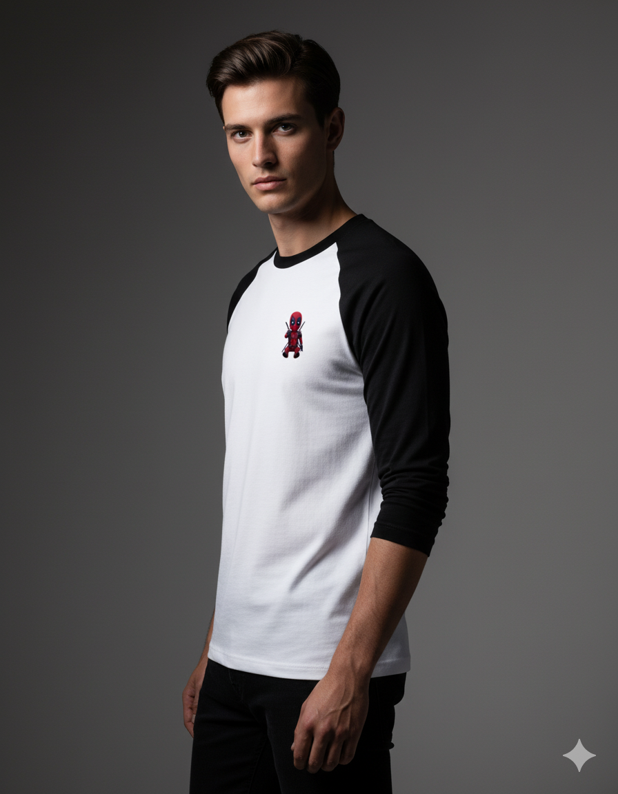 Marvel's Chibi Deadpool Cute Cartoon Men's Full Sleeve Raglan T-Shirt | Teeyatra