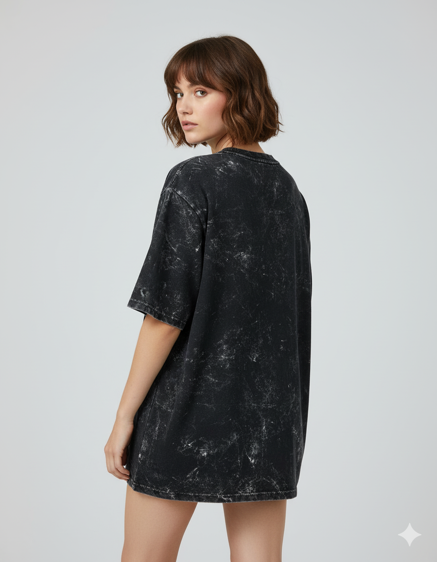 Peekaboo Kitty Ladies Acid Washed Oversized Tee | Teeyatra | Cartoon