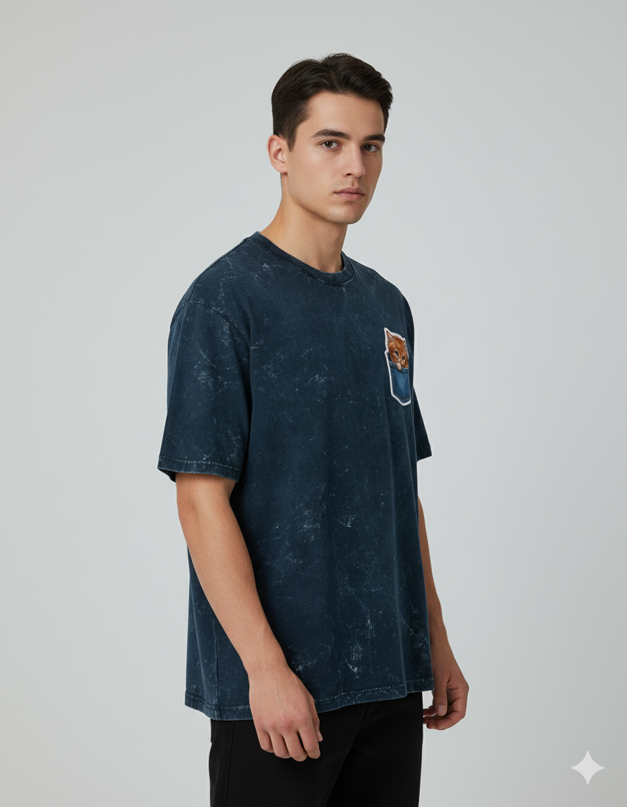 Peekaboo Kitty Men's Acid Washed Oversized Tee | Teeyatra | Cartoon