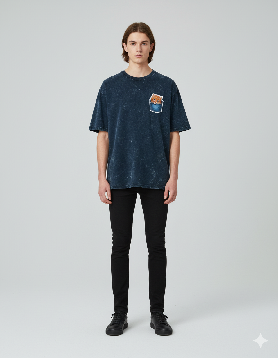 Peekaboo Kitty Men's Acid Washed Oversized Tee | Teeyatra | Cartoon