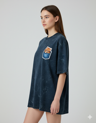Peekaboo Kitty Ladies Acid Washed Oversized Tee | Teeyatra | Cartoon