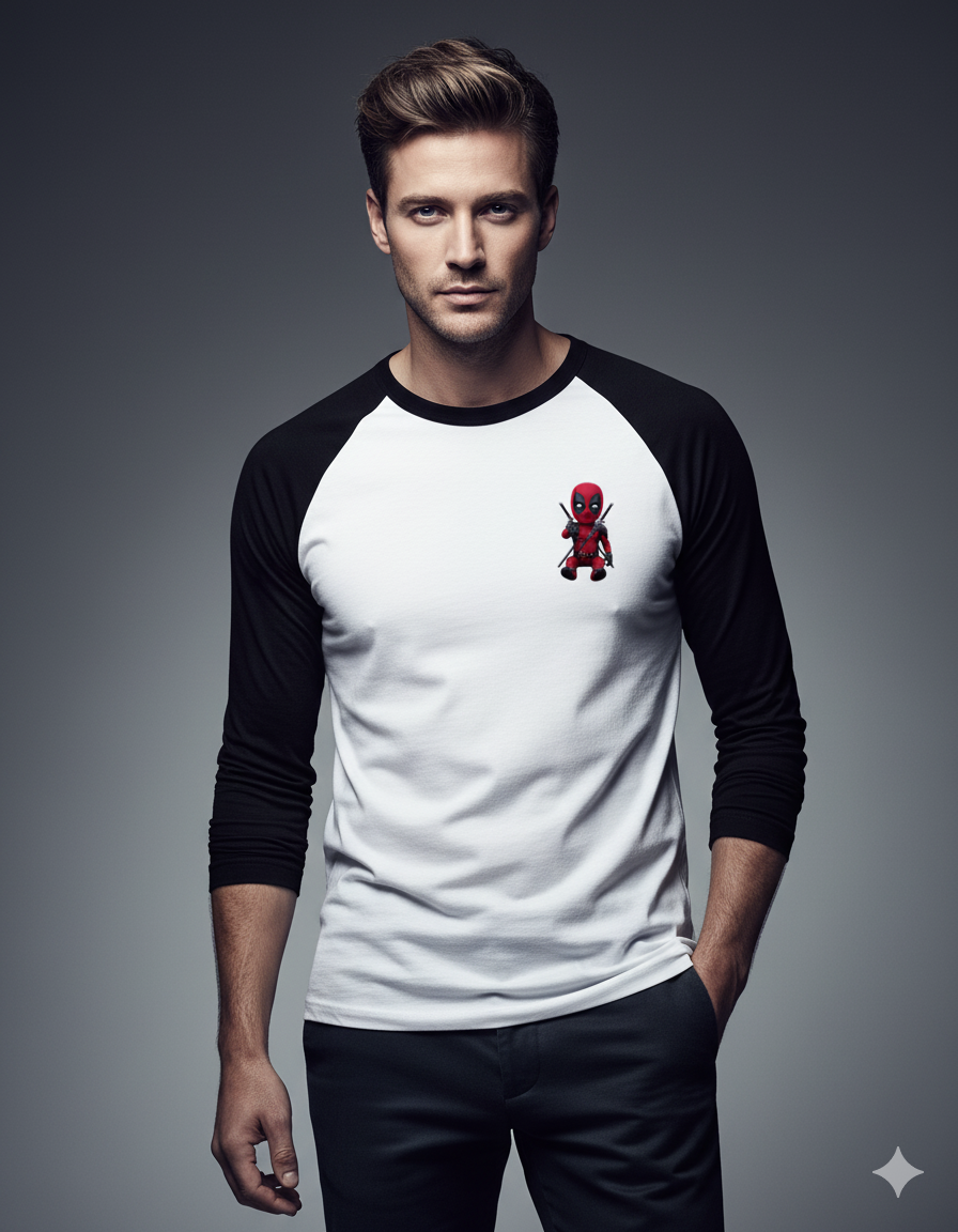 Marvel's Chibi Deadpool Cute Cartoon Men's Full Sleeve Raglan T-Shirt | Teeyatra