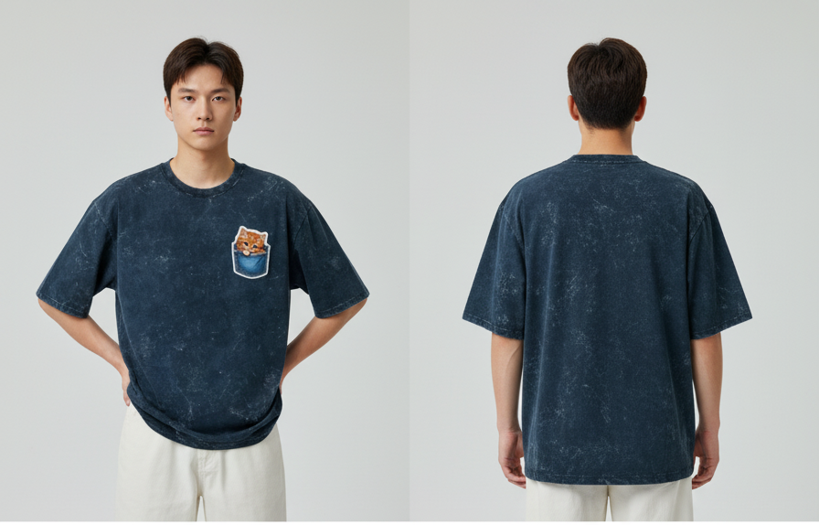 Peekaboo Kitty Men's Acid Washed Oversized Tee | Teeyatra | Cartoon