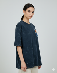 Peekaboo Kitty Ladies Acid Washed Oversized Tee | Teeyatra | Cartoon