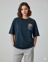 Peekaboo Kitty Ladies Acid Washed Oversized Tee | Teeyatra | Cartoon